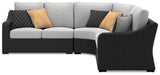 Beachcroft Black/Light Gray 3-Piece Outdoor Sectional with Fire Pit Table by Ashley at Eve Furniture