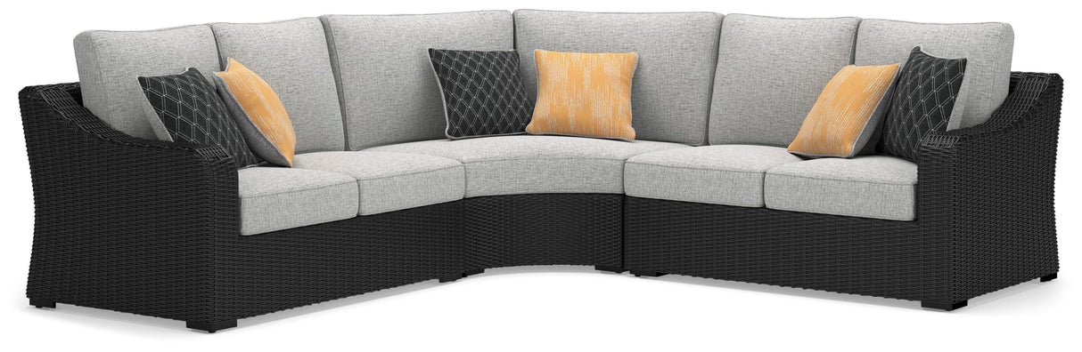 Beachcroft Black/Light Gray 3-Piece Outdoor Sectional with Fire Pit Table by Ashley at Eve Furniture