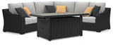Beachcroft Black/Light Gray 3-Piece Outdoor Sectional with Fire Pit Table by Ashley at Eve Furniture