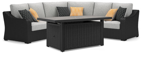 Beachcroft Black/Light Gray 3-Piece Outdoor Sectional with Fire Pit Table by Ashley at Eve Furniture