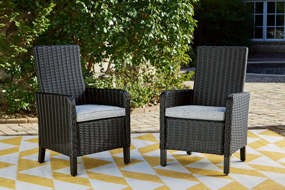 Beachcroft Black/Light Gray Outdoor Arm Chair with Cushion by Ashley at Eve Furniture