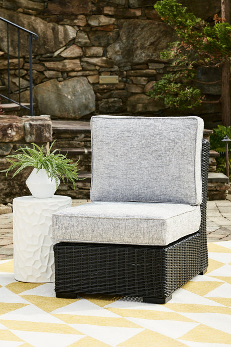 Beachcroft Black/Light Gray Outdoor Armless Chair by Ashley at Eve Furniture