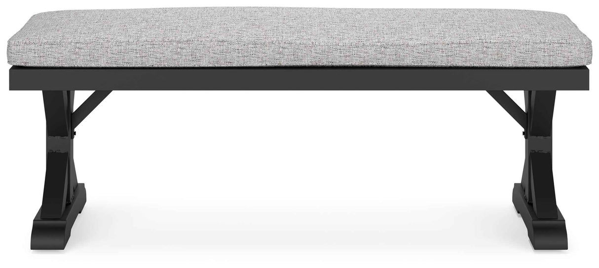 Beachcroft Black/Light Gray Outdoor Bench with Cushion by Ashley at Eve Furniture