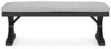 Beachcroft Black/Light Gray Outdoor Bench with Cushion by Ashley at Eve Furniture