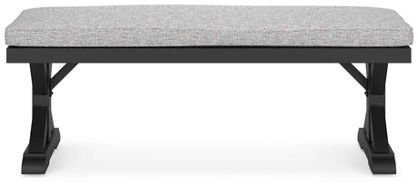 Beachcroft Black/Light Gray Outdoor Bench with Cushion by Ashley at Eve Furniture