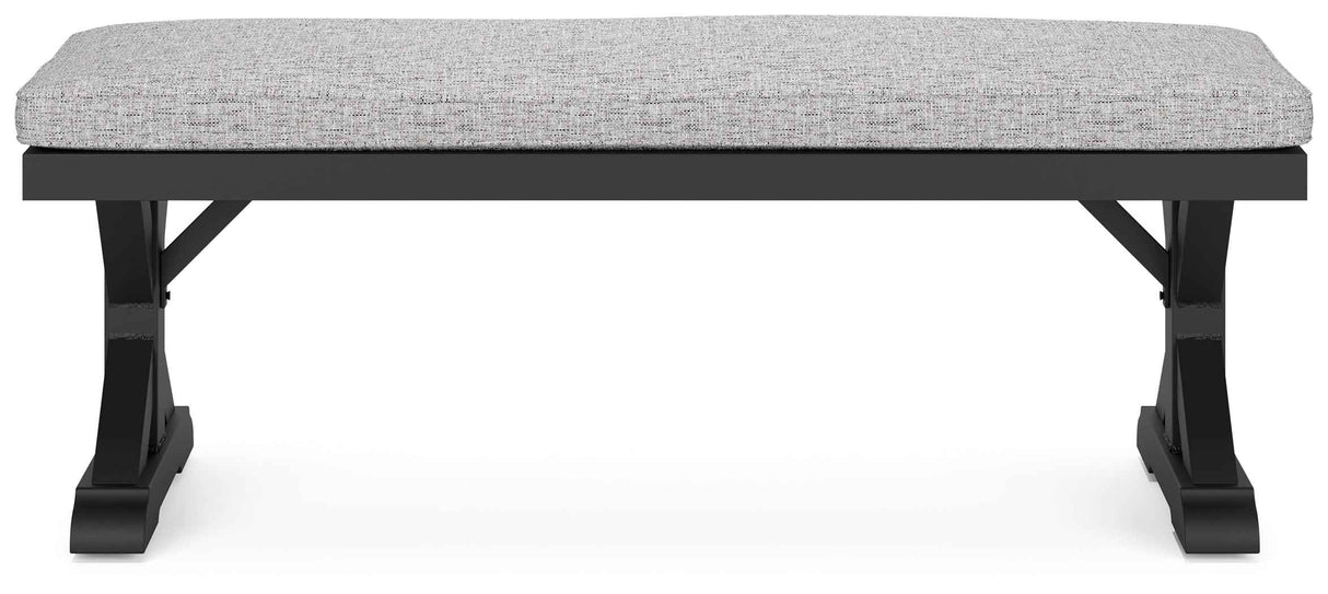 Beachcroft Black/Light Gray Outdoor Bench with Cushion by Ashley at Eve Furniture