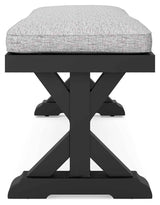 Beachcroft Black/Light Gray Outdoor Bench with Cushion by Ashley at Eve Furniture