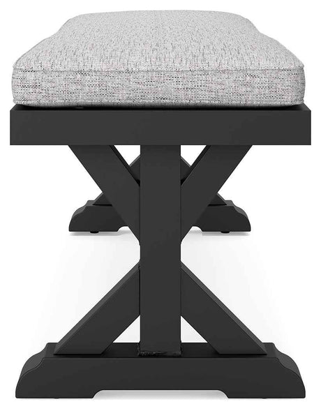 Beachcroft Black/Light Gray Outdoor Bench with Cushion by Ashley at Eve Furniture