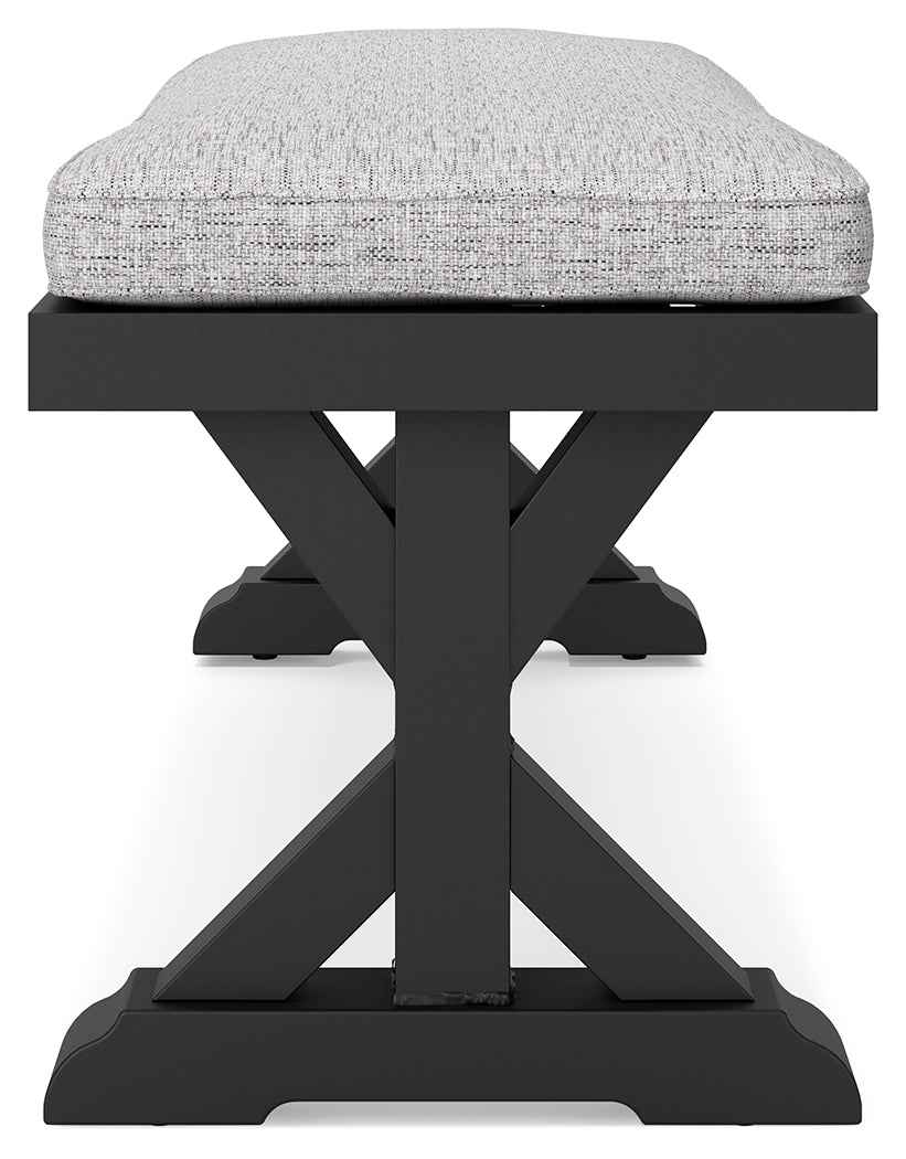 Beachcroft Black/Light Gray Outdoor Bench with Cushion by Ashley at Eve Furniture