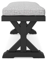 Beachcroft Black/Light Gray Outdoor Bench with Cushion by Ashley at Eve Furniture