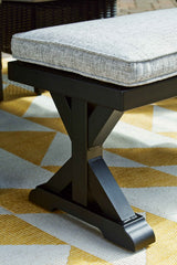 Beachcroft Black/Light Gray Outdoor Bench with Cushion by Ashley at Eve Furniture