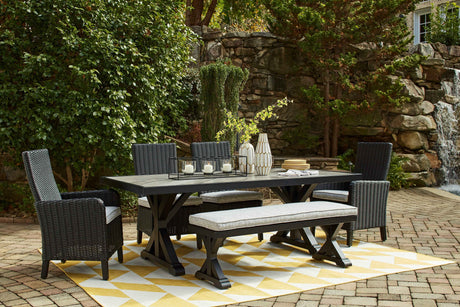 Beachcroft Black/Light Gray Outdoor Bench with Cushion by Ashley at Eve Furniture