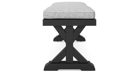 Beachcroft Black/Light Gray Outdoor Bench with Cushion by Ashley at Eve Furniture