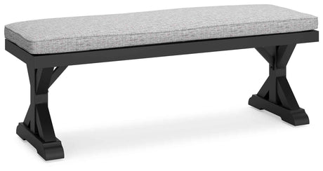 Beachcroft Black/Light Gray Outdoor Bench with Cushion by Ashley at Eve Furniture