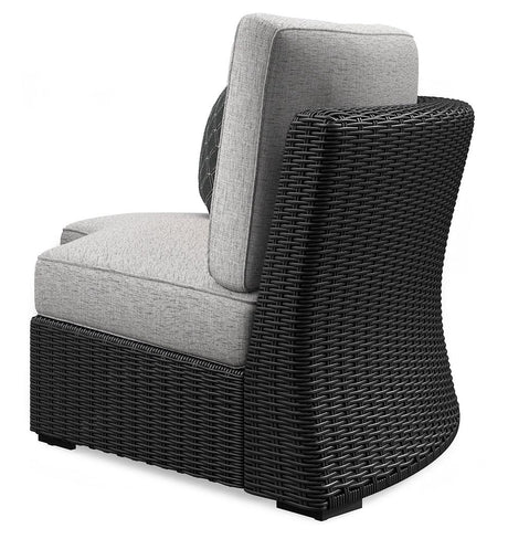 Beachcroft Black/Light Gray Outdoor Curved Corner Chair by Ashley at Eve Furniture