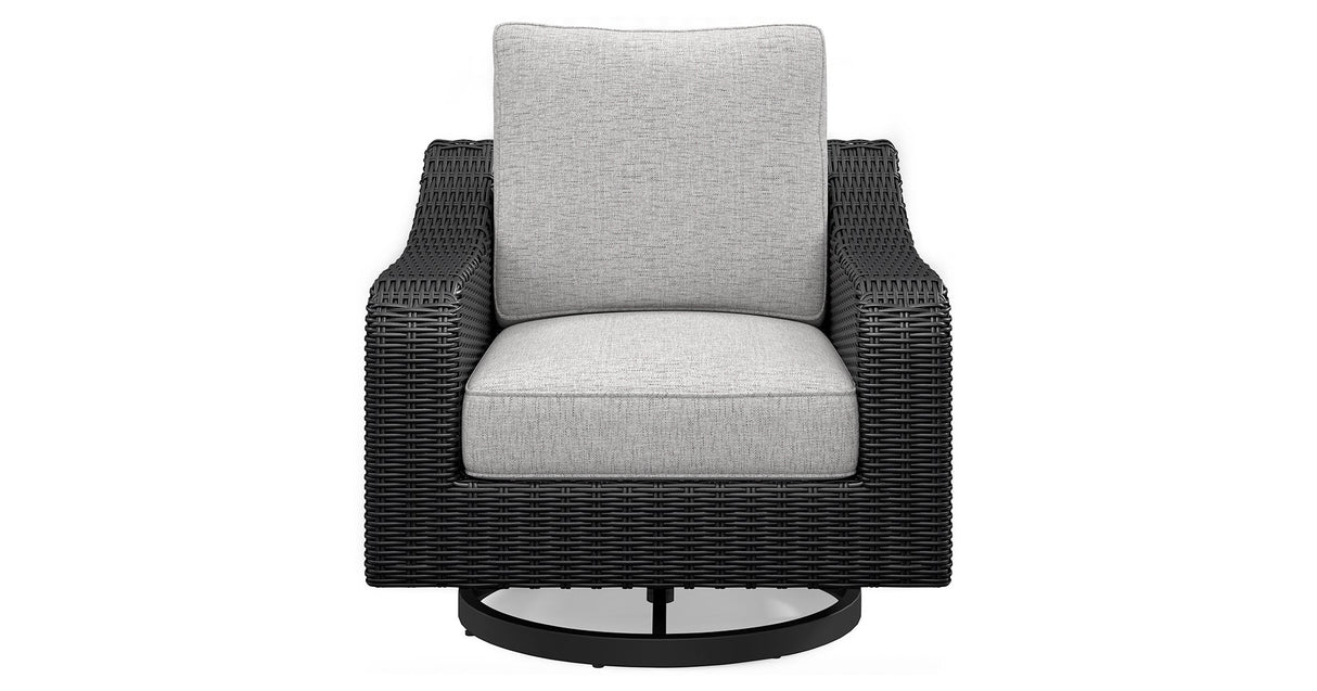 Beachcroft Black/Light Gray Outdoor Fire Pit Table and 4 Chairs by Ashley at Eve Furniture