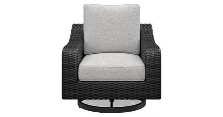 Beachcroft Black/Light Gray Outdoor Fire Pit Table and 4 Chairs by Ashley at Eve Furniture