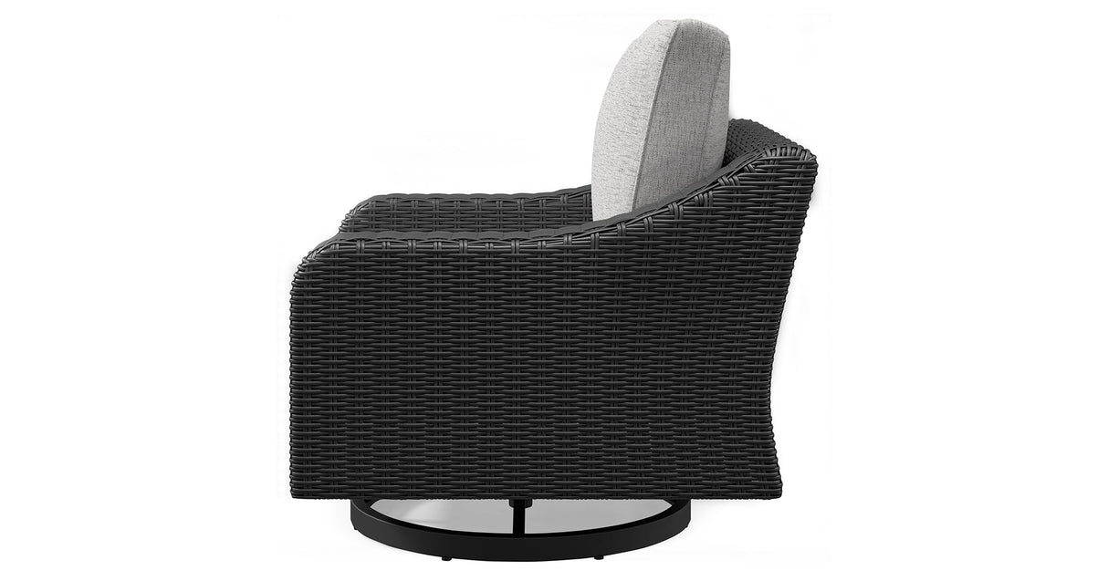 Beachcroft Black/Light Gray Outdoor Fire Pit Table and 4 Chairs by Ashley at Eve Furniture