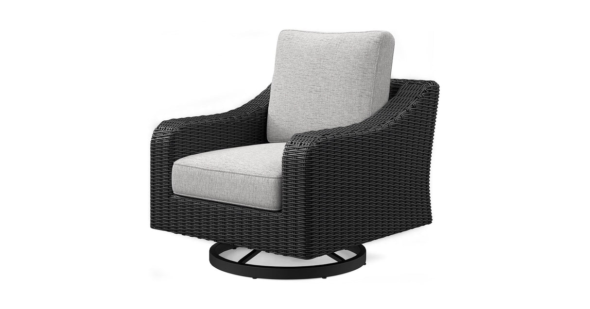 Beachcroft Black/Light Gray Outdoor Fire Pit Table and 4 Chairs by Ashley at Eve Furniture