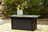 Beachcroft Black/Light Gray Outdoor Fire Pit Table and 4 Chairs by Ashley at Eve Furniture