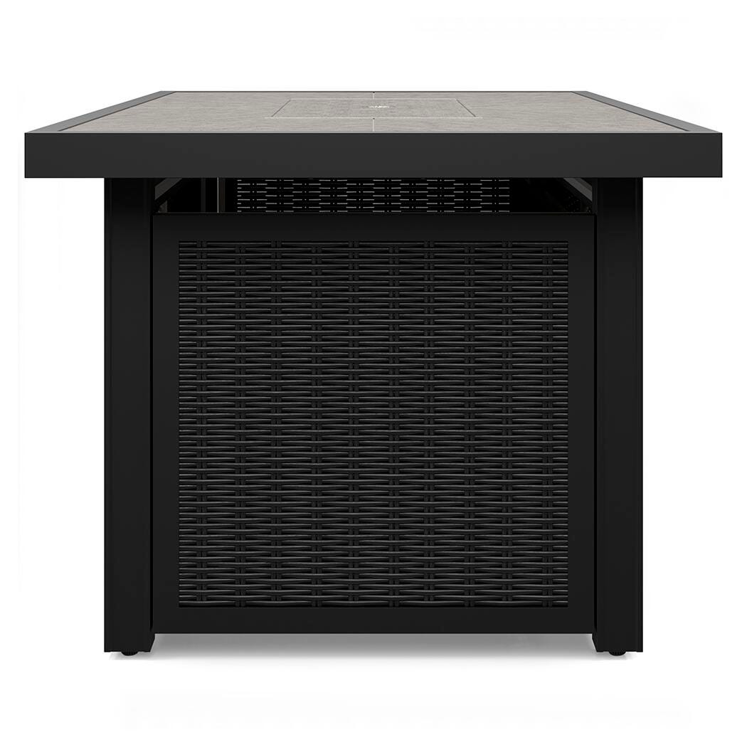 Beachcroft Black/Light Gray Outdoor Fire Pit Table and 4 Chairs by Ashley at Eve Furniture