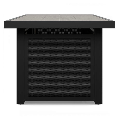 Beachcroft Black/Light Gray Outdoor Fire Pit Table and 4 Chairs by Ashley at Eve Furniture