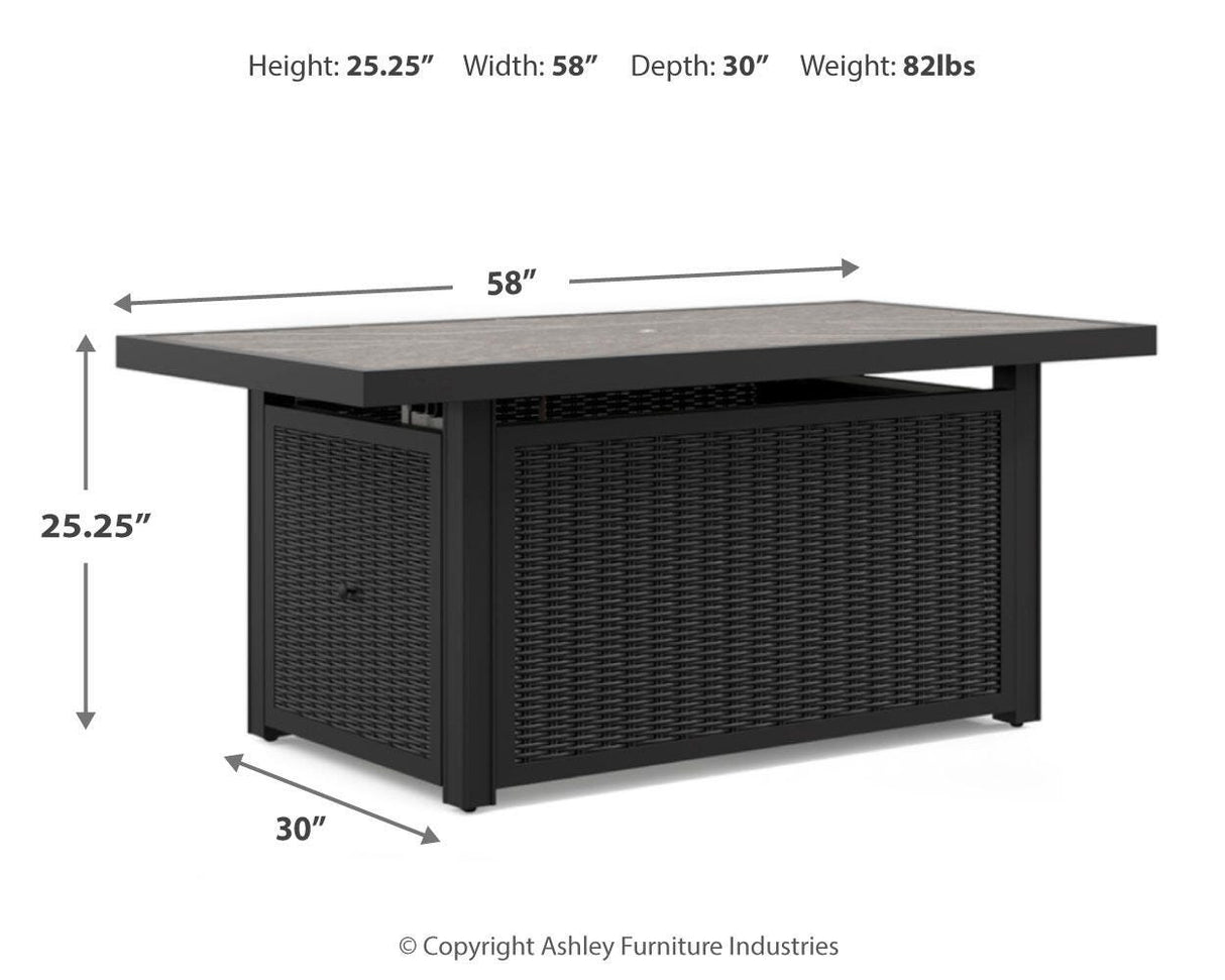 Beachcroft Black/Light Gray Outdoor Fire Pit Table and 4 Chairs by Ashley at Eve Furniture