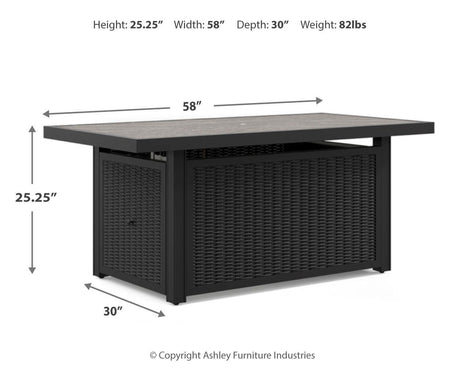 Beachcroft Black/Light Gray Outdoor Fire Pit Table and 4 Chairs by Ashley at Eve Furniture