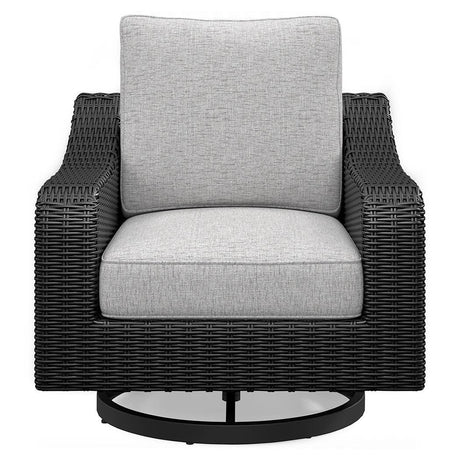 Beachcroft Black/Light Gray Outdoor Fire Pit Table and 4 Chairs by Ashley at Eve Furniture