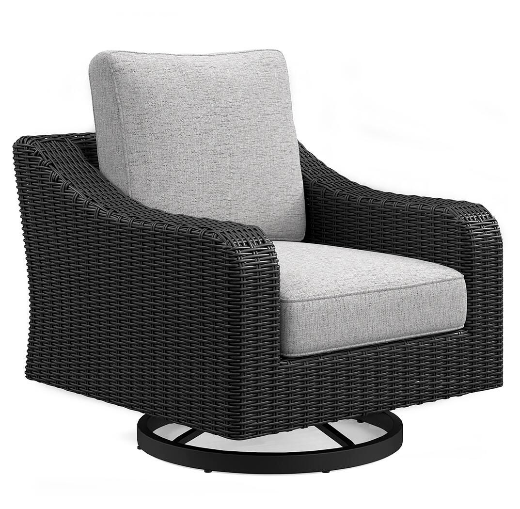 Beachcroft Black/Light Gray Outdoor Fire Pit Table and 4 Chairs by Ashley at Eve Furniture