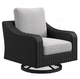 Beachcroft Black/Light Gray Outdoor Fire Pit Table and 4 Chairs by Ashley at Eve Furniture