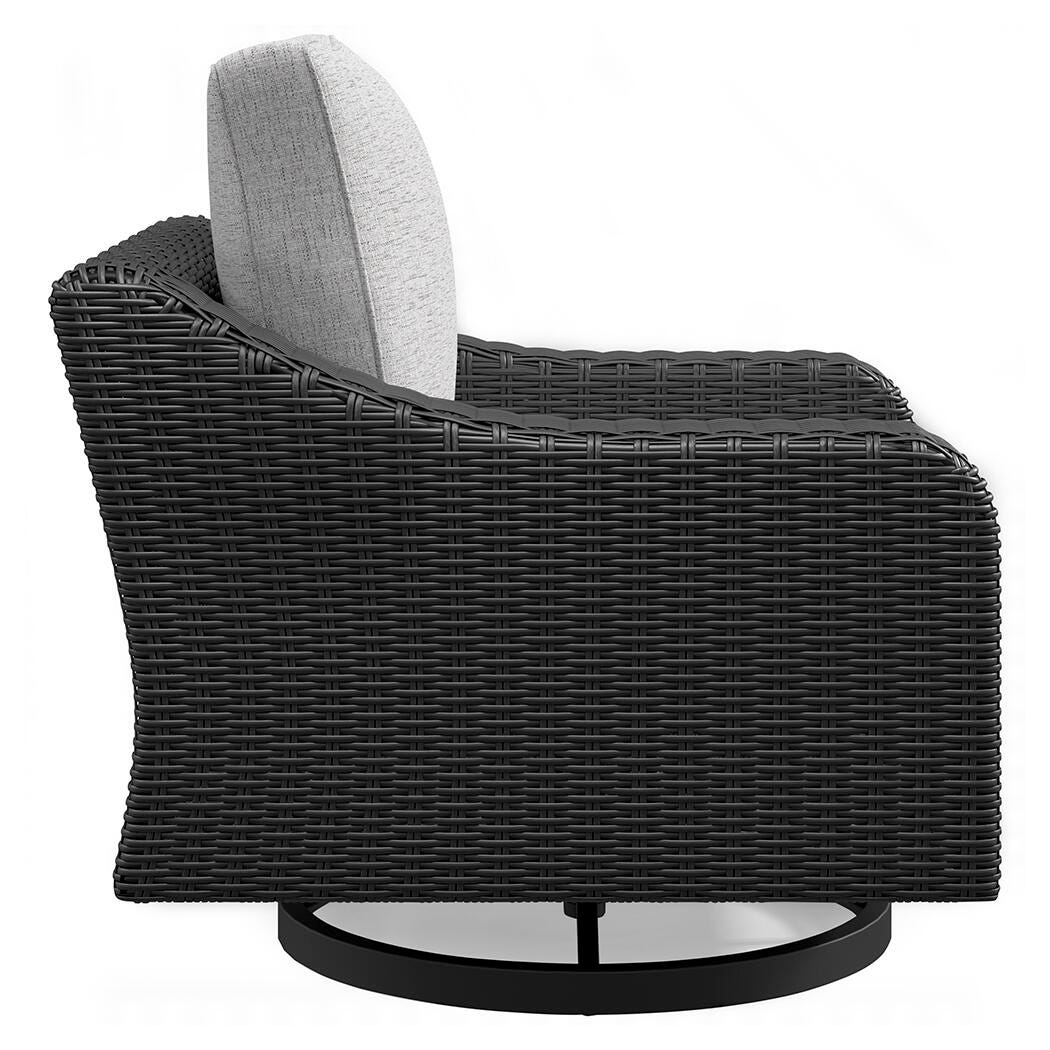 Beachcroft Black/Light Gray Outdoor Fire Pit Table and 4 Chairs by Ashley at Eve Furniture