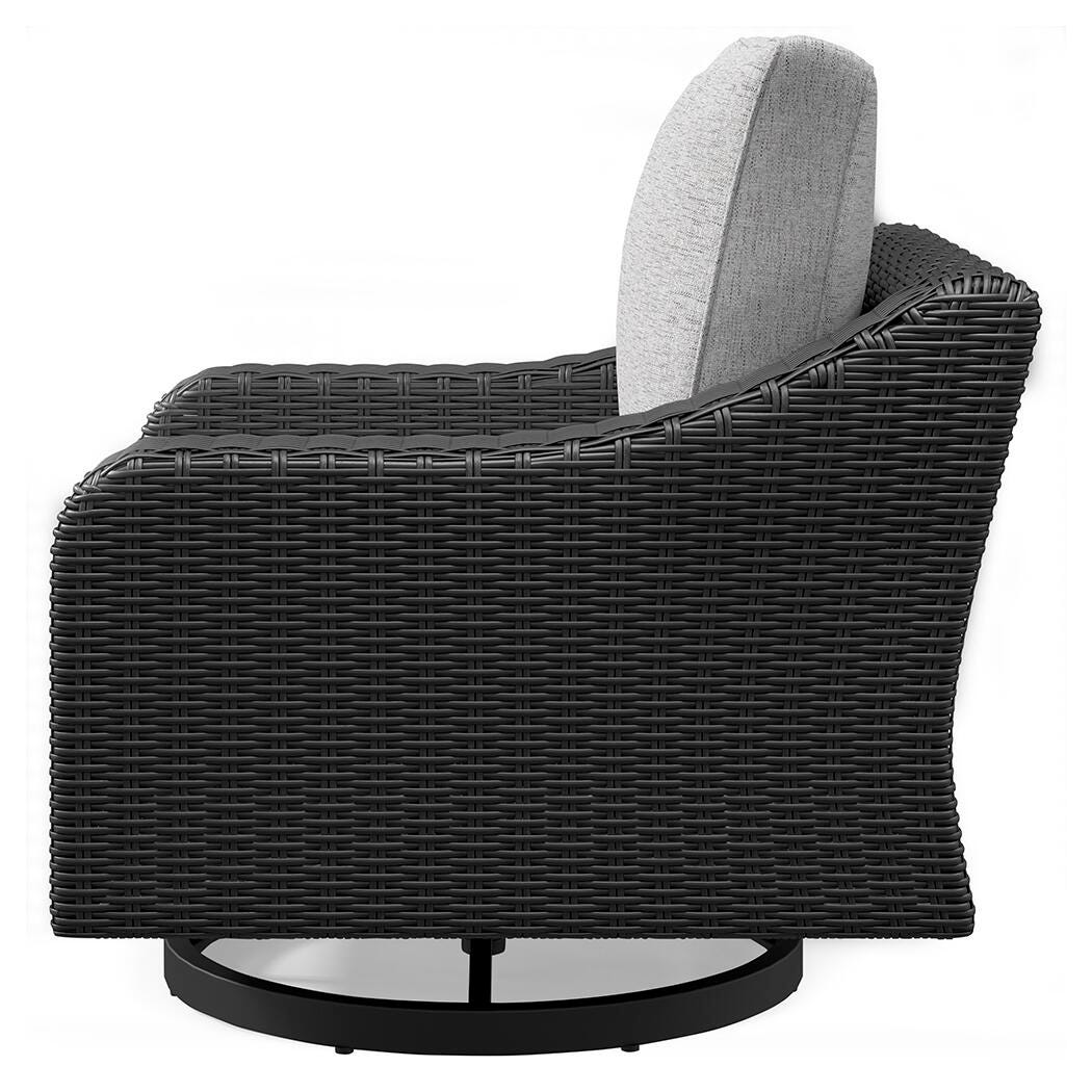 Beachcroft Black/Light Gray Outdoor Fire Pit Table and 4 Chairs by Ashley at Eve Furniture