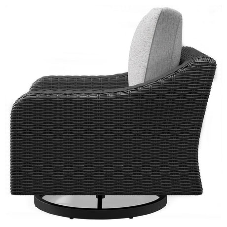 Beachcroft Black/Light Gray Outdoor Fire Pit Table and 4 Chairs by Ashley at Eve Furniture