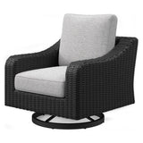 Beachcroft Black/Light Gray Outdoor Fire Pit Table and 4 Chairs by Ashley at Eve Furniture