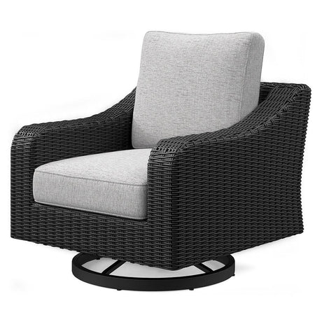 Beachcroft Black/Light Gray Outdoor Fire Pit Table and 4 Chairs by Ashley at Eve Furniture