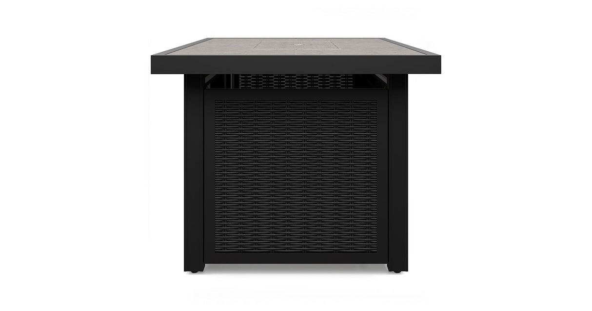Beachcroft Black/Light Gray Outdoor Fire Pit Table and 4 Chairs by Ashley at Eve Furniture