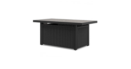 Beachcroft Black/Light Gray Outdoor Fire Pit Table and 4 Chairs by Ashley at Eve Furniture