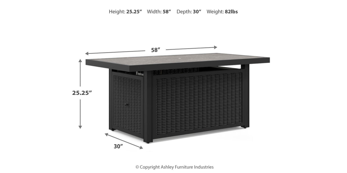 Beachcroft Black/Light Gray Outdoor Fire Pit Table and 4 Chairs by Ashley at Eve Furniture