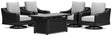 Beachcroft Black/Light Gray Outdoor Fire Pit Table and 4 Chairs by Ashley at Eve Furniture