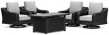 Beachcroft Black/Light Gray Outdoor Fire Pit Table and 4 Chairs by Ashley at Eve Furniture