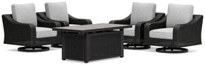 Beachcroft Black/Light Gray Outdoor Fire Pit Table and 4 Chairs by Ashley at Eve Furniture
