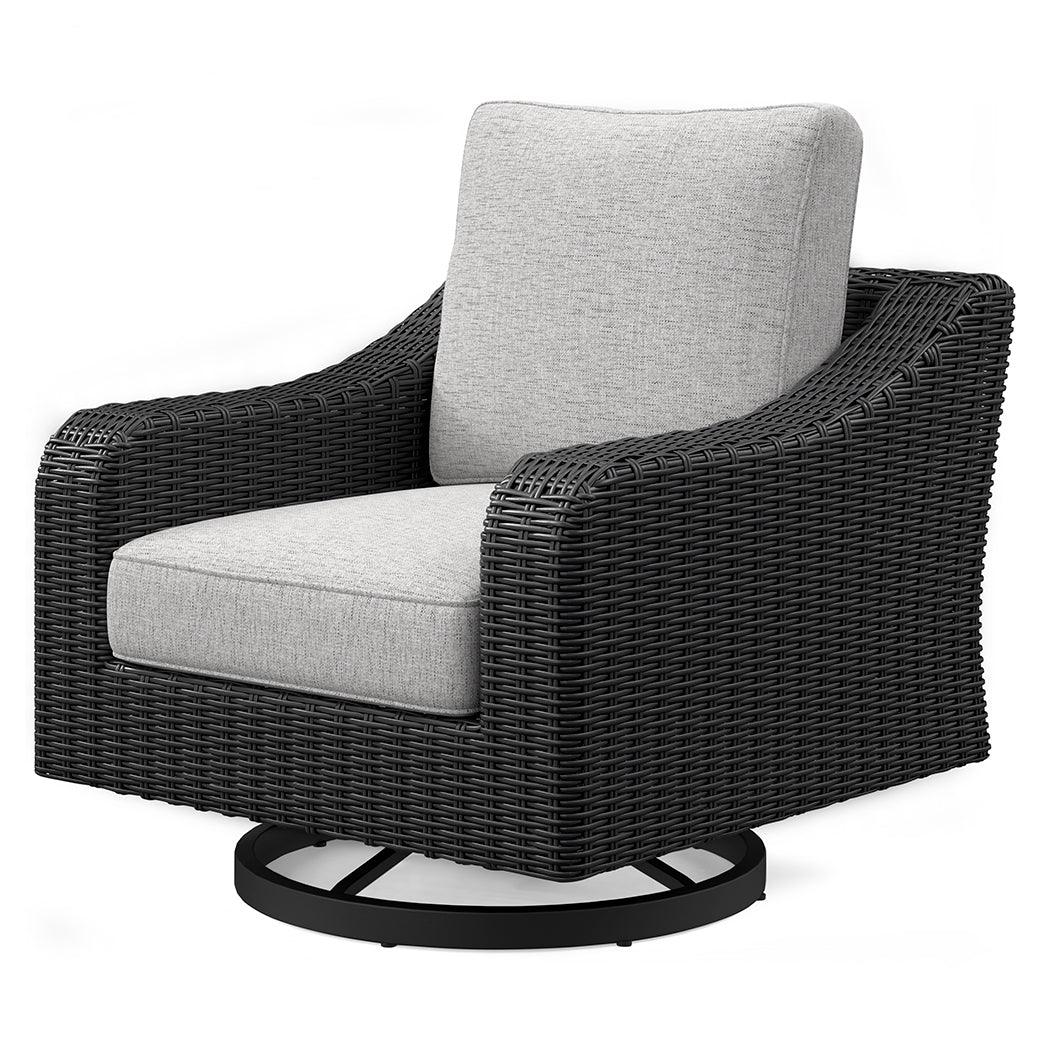 Beachcroft Black/Light Gray Outdoor Swivel Lounge by Ashley at Eve Furniture