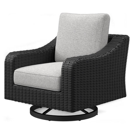 Beachcroft Black/Light Gray Outdoor Swivel Lounge by Ashley at Eve Furniture