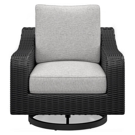 Beachcroft Black/Light Gray Outdoor Swivel Lounge by Ashley at Eve Furniture