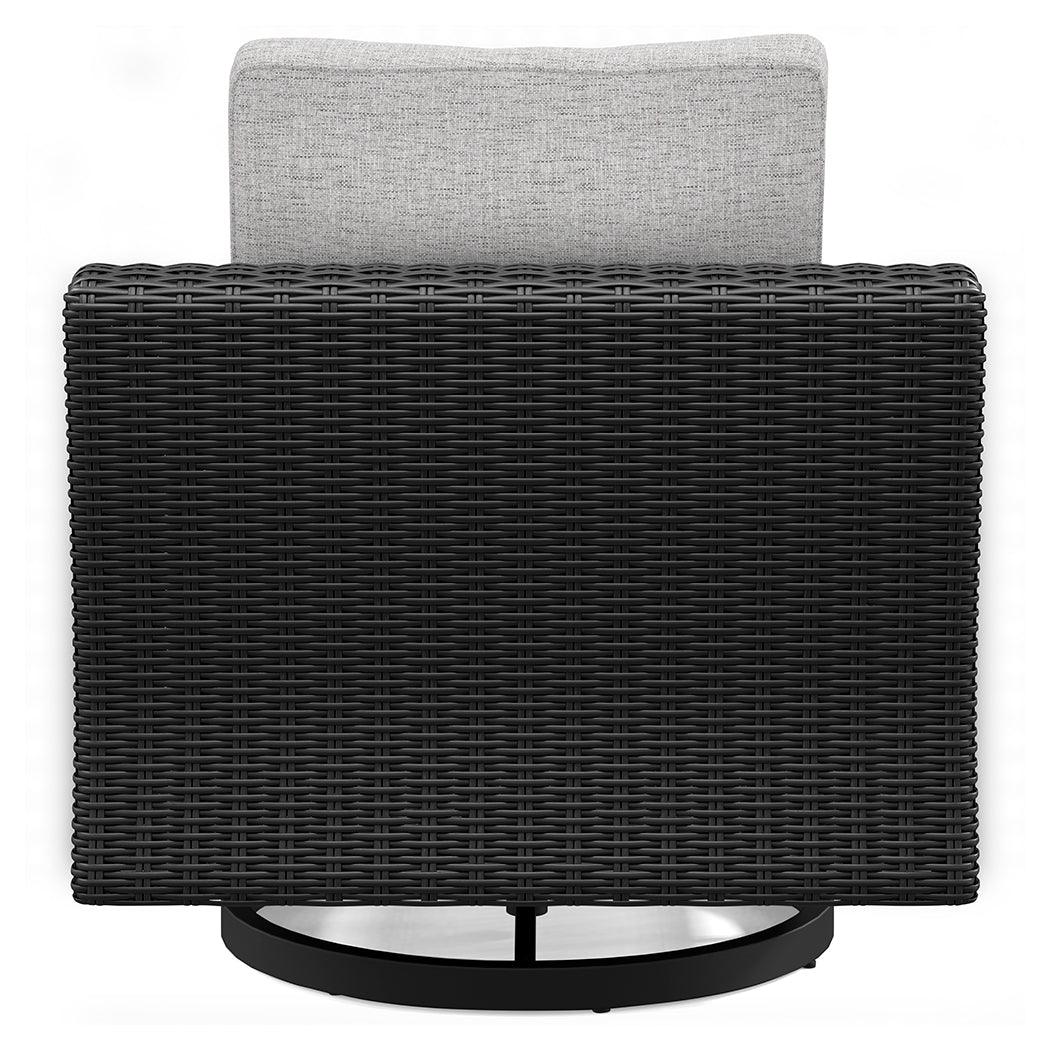 Beachcroft Black/Light Gray Outdoor Swivel Lounge by Ashley at Eve Furniture