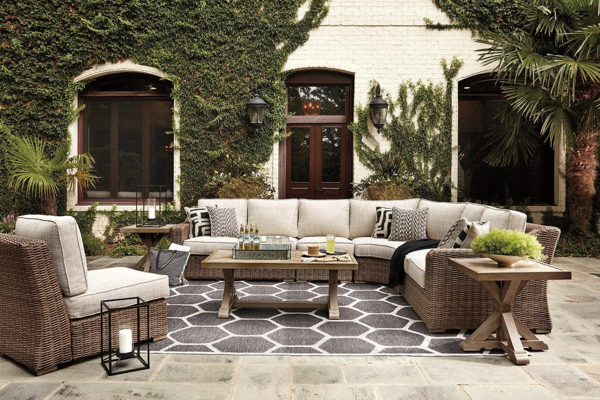 Beachcroft Beige 5-Piece Outdoor Sectional with Coffee Table and 2 End Tables by Ashley at Eve Furniture