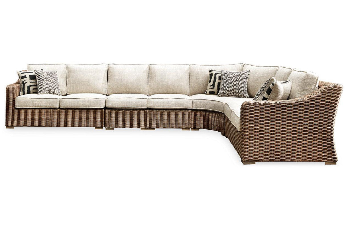 Beachcroft Beige 5-Piece Outdoor Sectional with Coffee Table and 2 End Tables by Ashley at Eve Furniture
