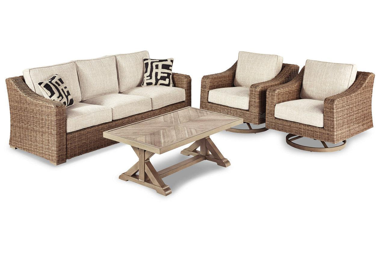 Beachcroft Beige Outdoor Sofa with Coffee Table and 2 End Tables by Ashley at Eve Furniture