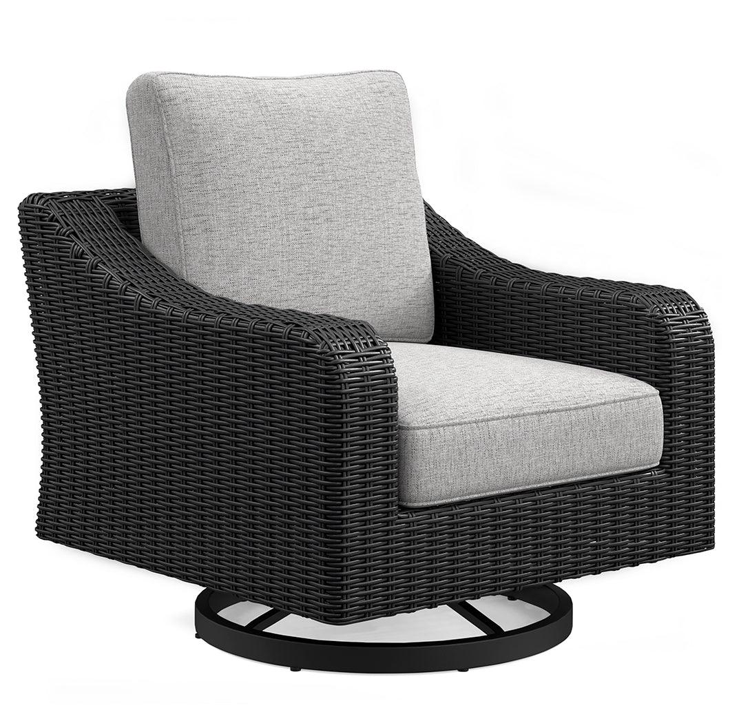 Beachcroft Black/Light Gray Outdoor Swivel Lounge by Ashley at Eve Furniture